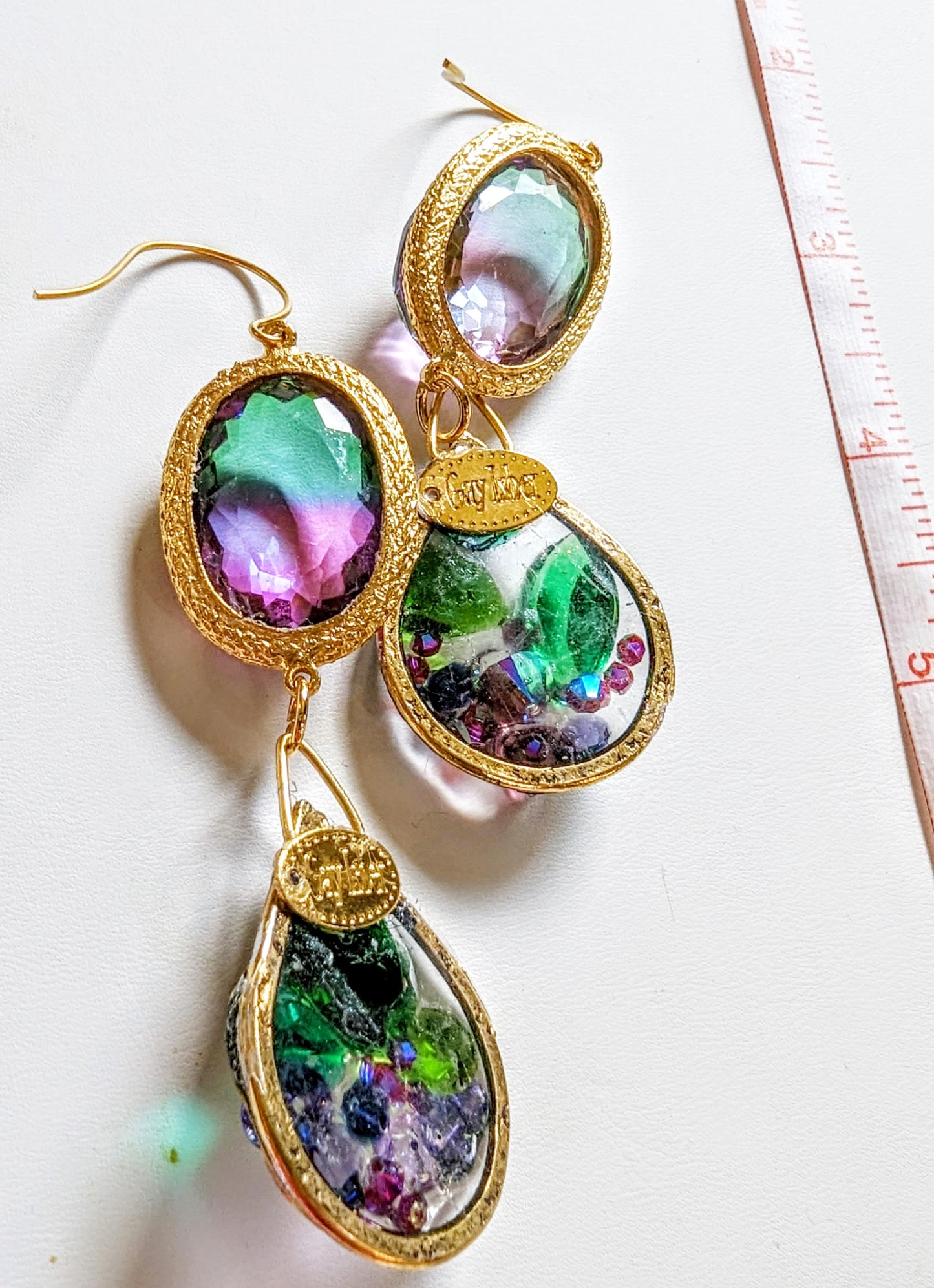 Green Purple Earrings Lab Create Faceted Gems Hand Made Sugar Gay Isber USA adult women