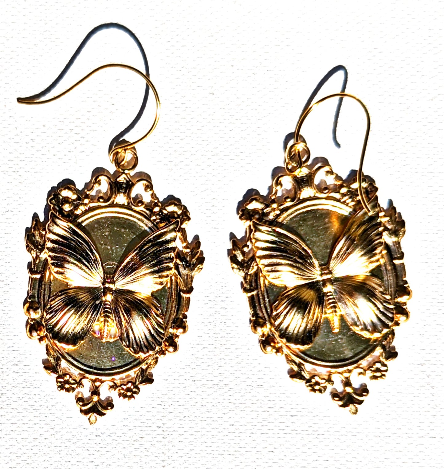 Gold Plated Butterfly USA Hook Earrings 2.5 inches Long USA Made by Sugar Gay Isber unisex-adult