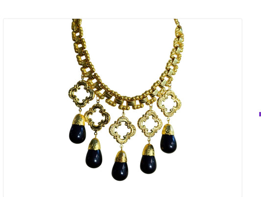 24K gold-plated Black Drama Drop Gold Necklace USA Sugar Gay Isber Designer