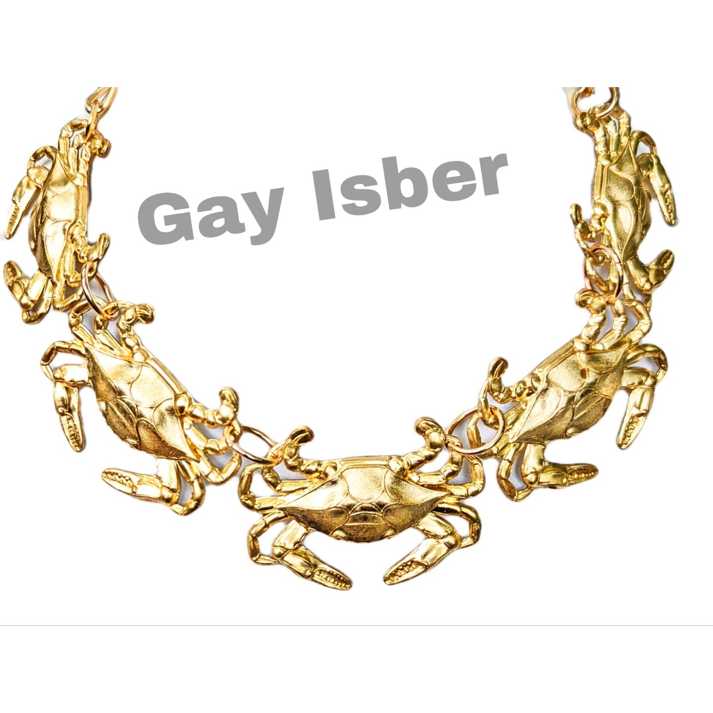 24K Gold Plated Crab Collar Necklace USA Made Brass 18 inches adjustable Sugar Gay Isber