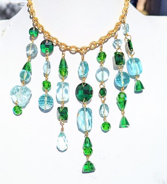 Aqua & Green Swarovskis Drama Necklace Sugar Gay Isber Handmade Artisan Award winning