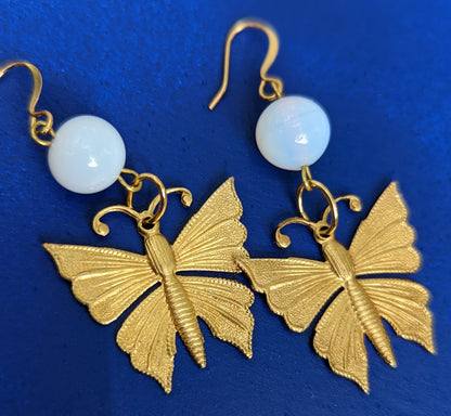 Butterflies with Vintage Opalite Earrings USA Made Sugar Gay Isber Free Gift Bag Butterfly