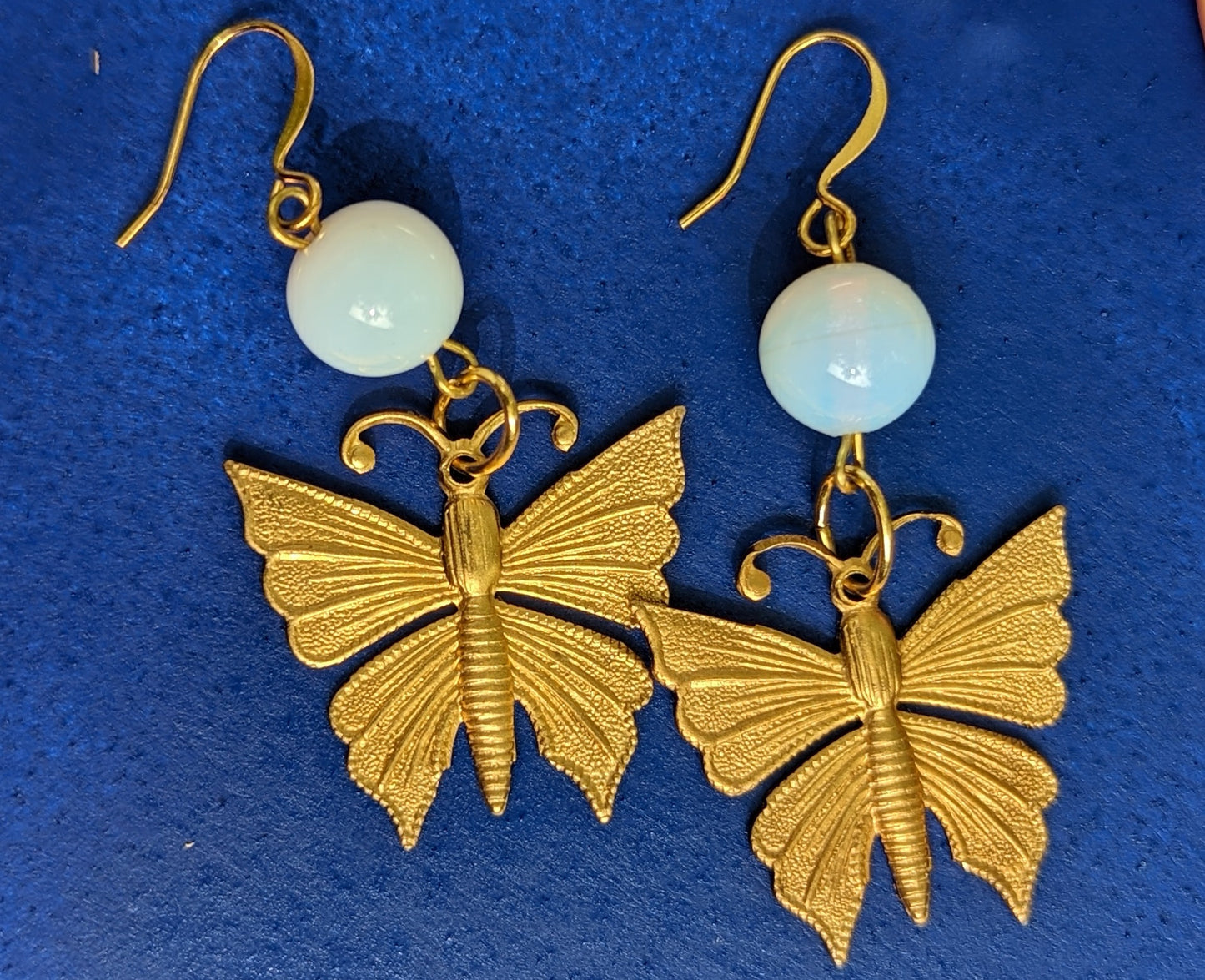 Butterflies with Vintage Opalite Earrings USA Made Sugar Gay Isber Free Gift Bag Butterfly