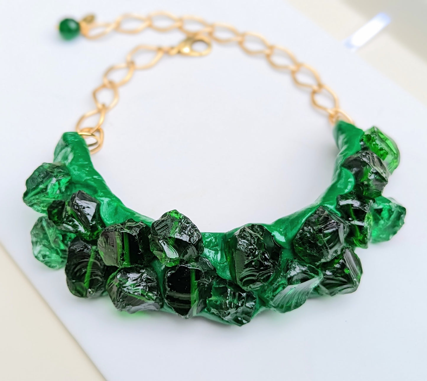 Emerald Green Glass Nugget Collar Necklace Statement Fashion Sugar Gay Isber 1 of 1