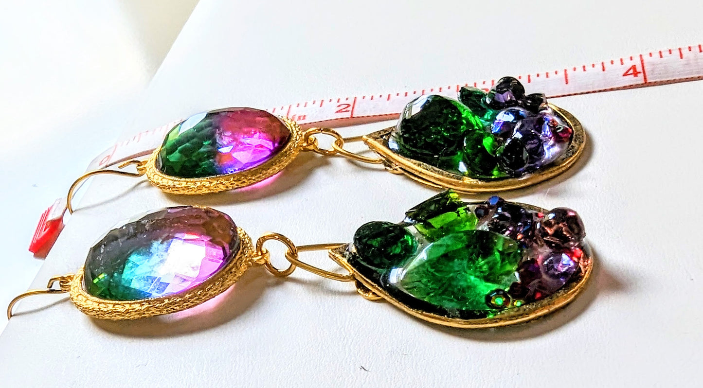 Green Purple Earrings Lab Create Faceted Gems Hand Made Sugar Gay Isber USA adult women