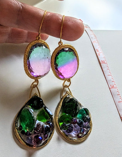 Green Purple Earrings Lab Create Faceted Gems Hand Made Sugar Gay Isber USA adult women