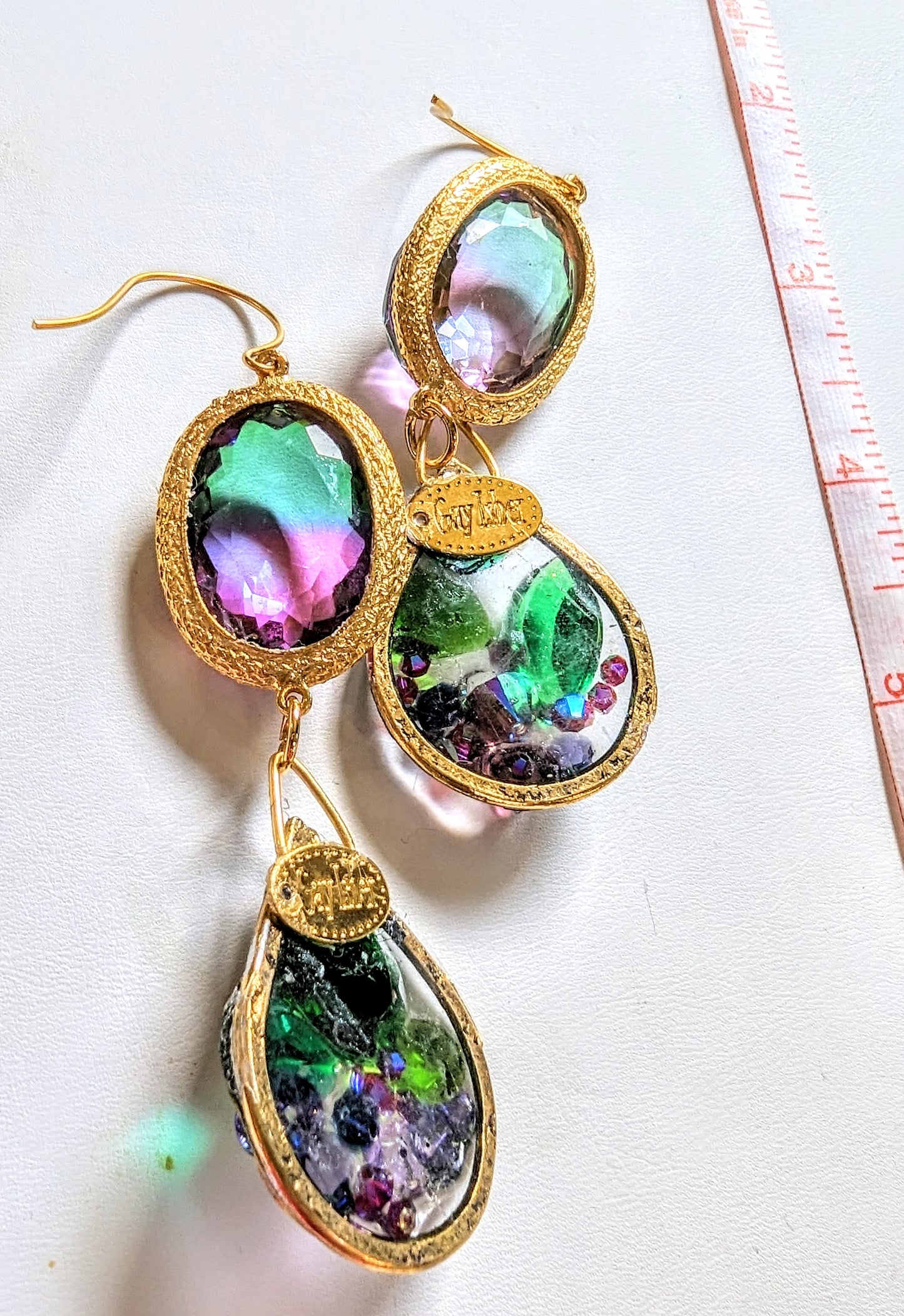 Green Purple Earrings Lab Create Faceted Gems Hand Made Sugar Gay Isber USA adult women