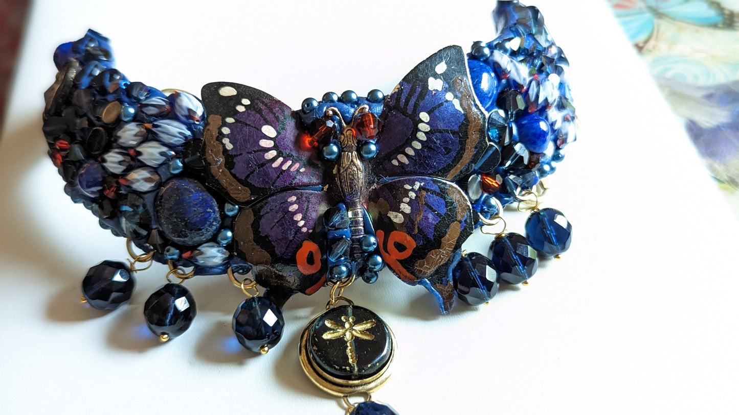 Montana Blue Butterfly Dragonfly Statement Art Collar Necklace Gay Isber USA 1 of 1-Gay Isber Designs