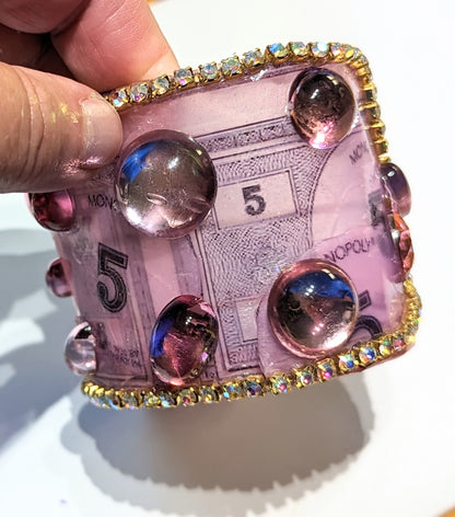 Monopoly Money Inspired WOW Sparkly Cuff Bracelet Pink Sugar Gay Isber US Made