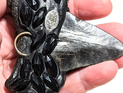 Real Megalodon Shark Tooth Fossil pendant Black MOP Tiny MOP Cameos Swarovski Unisex Beach Wedding Ocean Dentist Statement Sugar Gay Isber