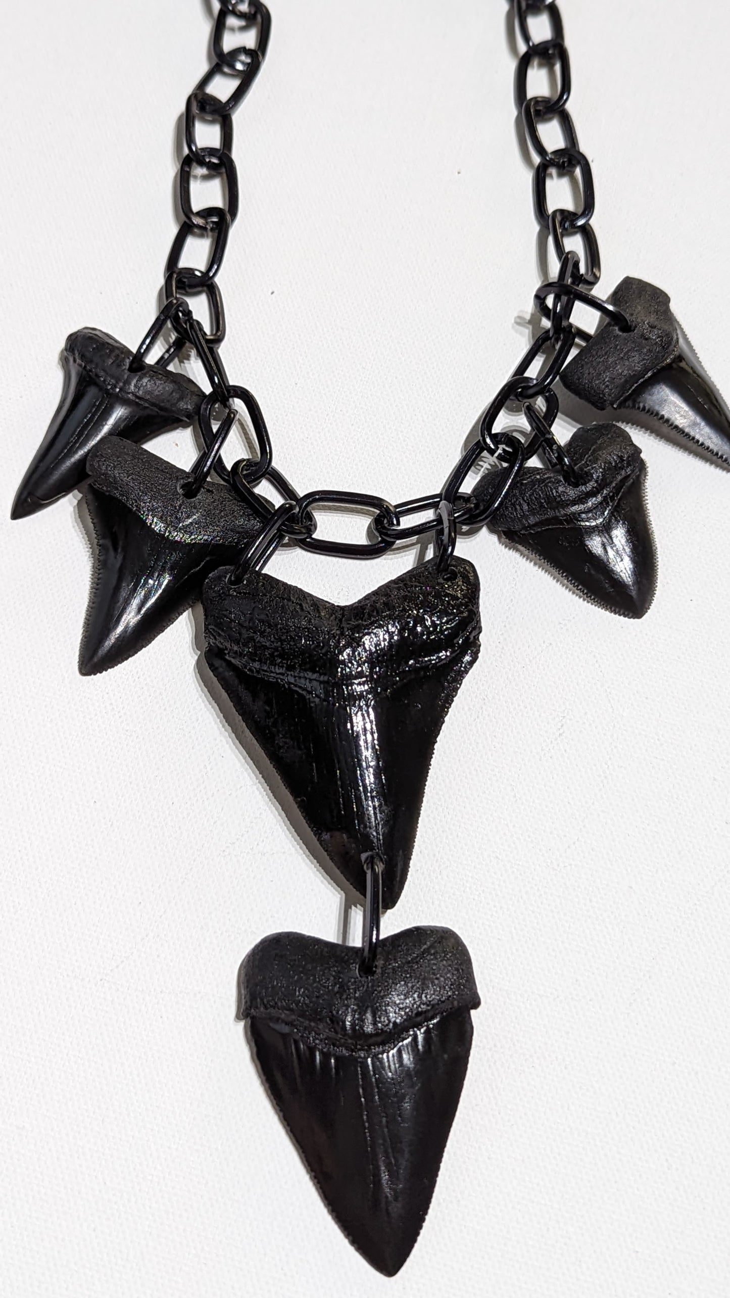 6 Black Shark Tooth Fossil Replicas Necklace Unisex Statement Sugar Gay Isber Statement