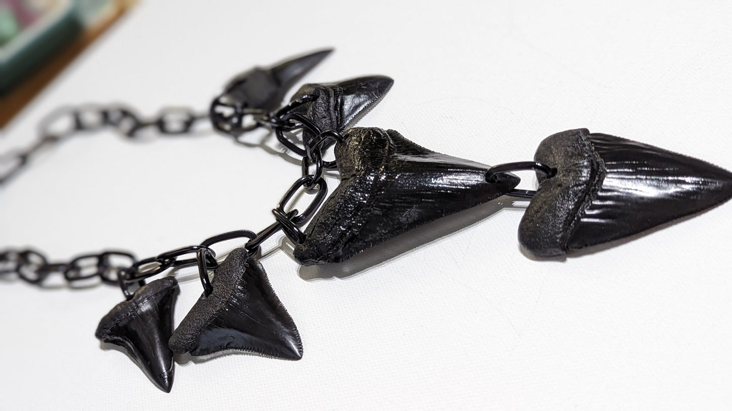 6 Black Shark Tooth Fossil Replicas Necklace Unisex Statement Sugar Gay Isber Statement