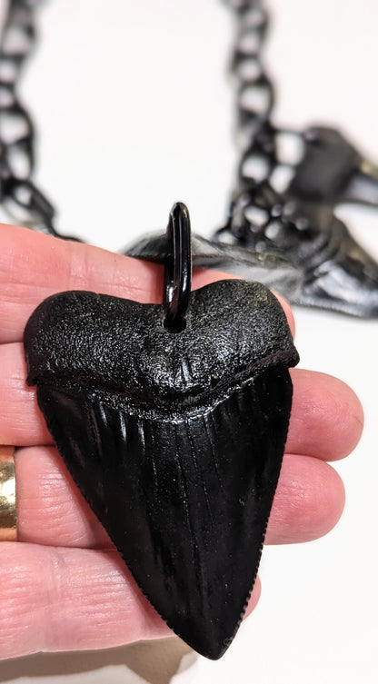 6 Black Shark Tooth Fossil Replicas Necklace Unisex Statement Sugar Gay Isber Statement