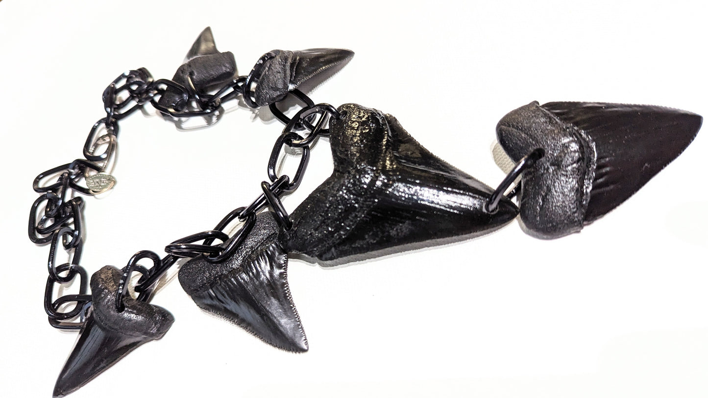 6 Black Shark Tooth Fossil Replicas Necklace Unisex Statement Sugar Gay Isber Statement