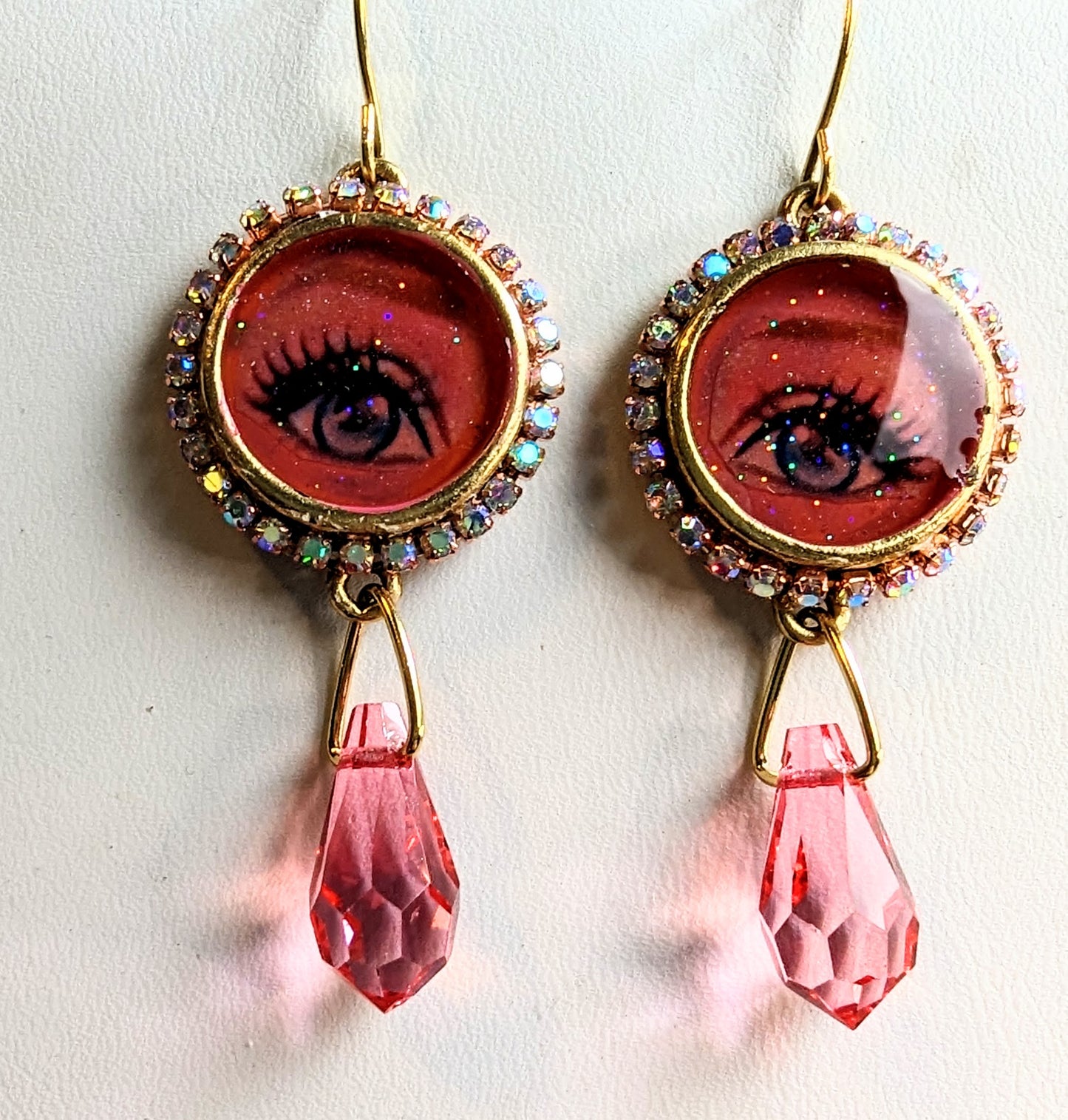 Pink Barbie Eye Earrings Gold Plated USA Made Sparkle Sugar Gay Isber 2 inches