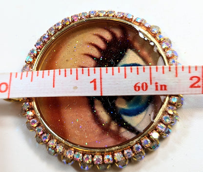 Pink Barbie Eye Pendant Gold Plated USA Made Sparkle Sugar Gay Isber almost 2 inches