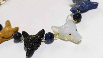 Carved Fox Face necklaces Navy Fiber Optic Hand linked Gold Adjustable 20 inch Sugar Gay Isbe