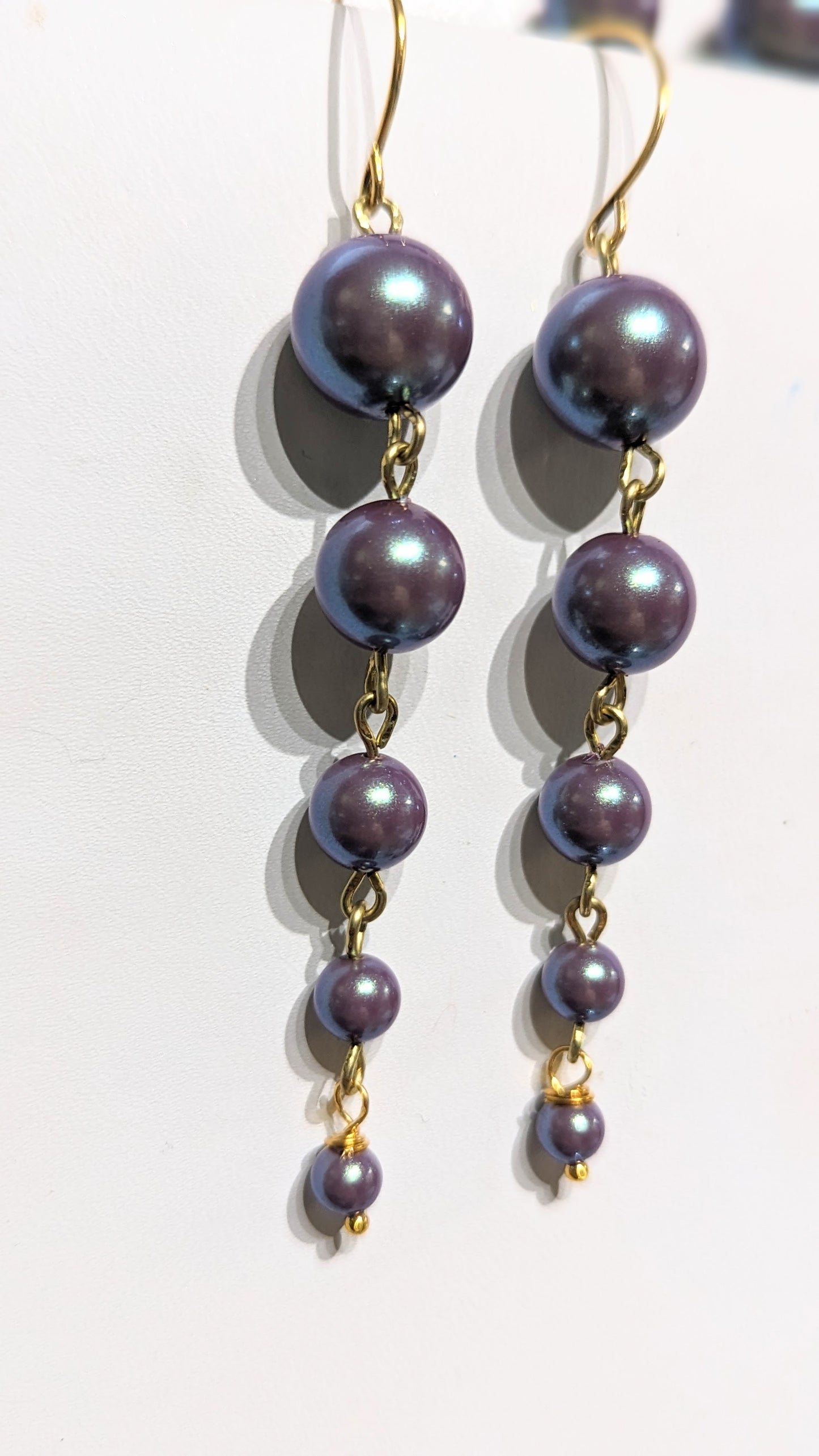 Necklace Earring Set Preciosa Czech Pearls Purple Violet Pearlescent Shimmer 24k Gold Adjustable Chain Handmade Sugar Gay Isber Adjustable