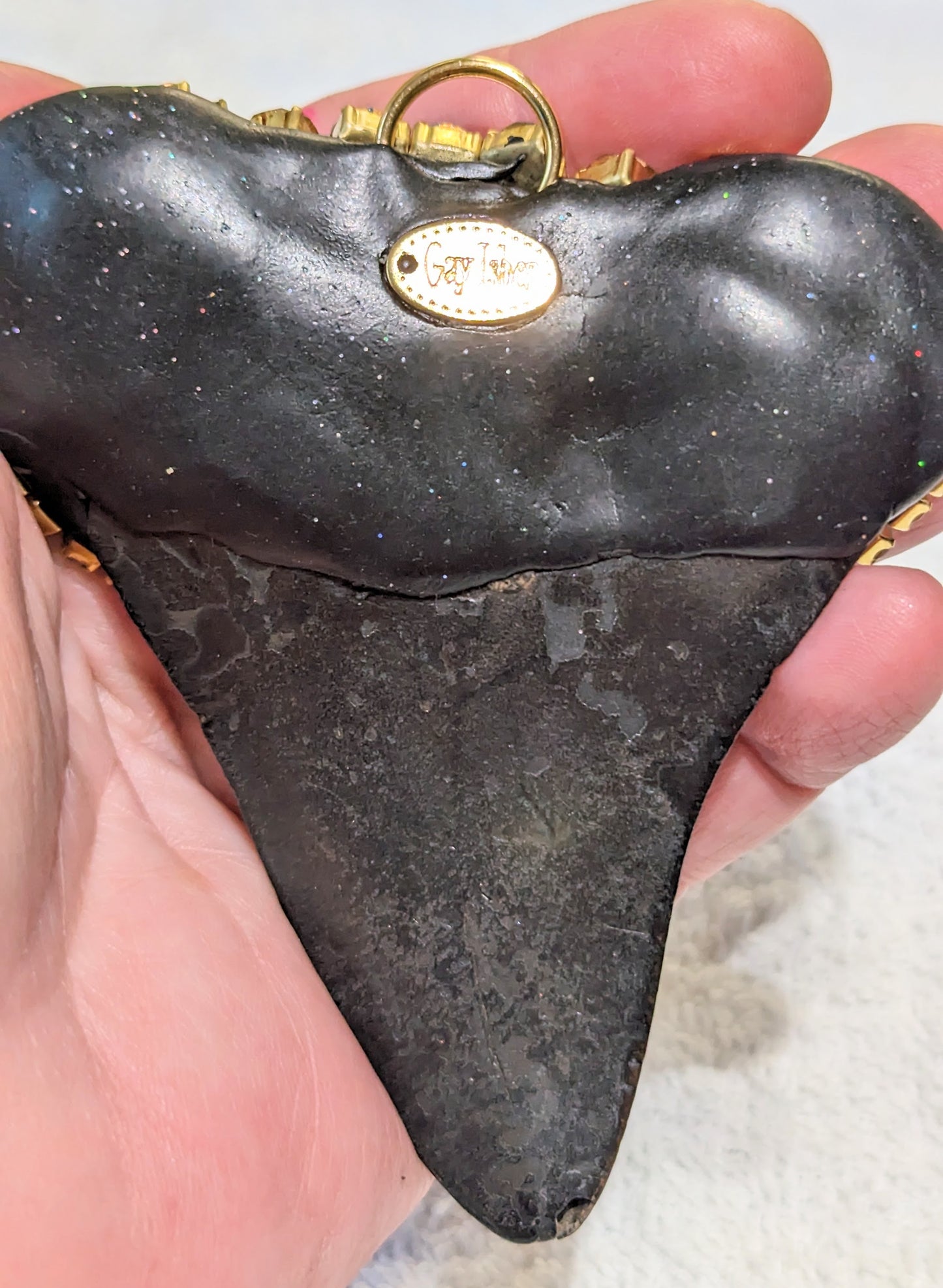 Black Shark Tooth Fossil Pendant Colorful Swarovski Unisex Beach Wedding Ocean Dentist Statement Sugar Gay Isber 100 million-year-old fossil