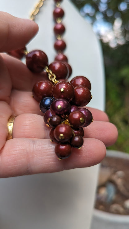 Burgundy Red Grape Cluster Swarovski Pearls Adjustable Gold Plated Chain Sugar Gay Isber Gift Box