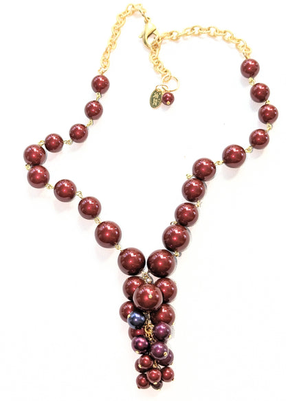 Burgundy Red Grape Cluster Swarovski Pearls Adjustable Gold Plated Chain Sugar Gay Isber Gift Box