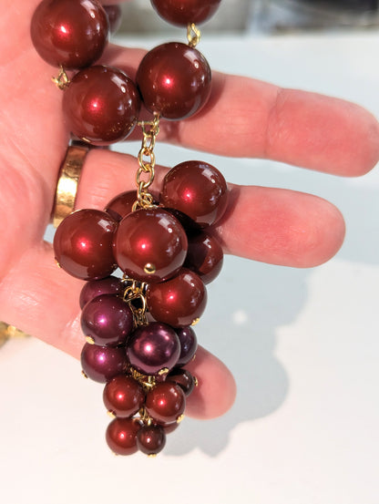 Burgundy Red Grape Cluster Swarovski Pearls Adjustable Gold Plated Chain Sugar Gay Isber Gift Box