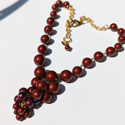 Burgundy Red Grape Cluster Swarovski Pearls Adjustable Gold Plated Chain Sugar Gay Isber Gift Box