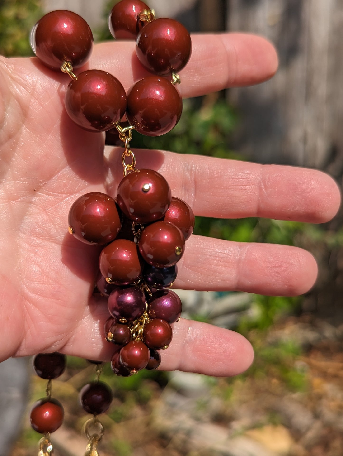 Burgundy Red Grape Cluster Swarovski Pearls Adjustable Gold Plated Chain Sugar Gay Isber Gift Box