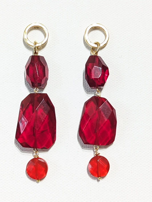 Red Faceted Glass Earrings Circle Post Gold Plated USA made Gay Isber Free shipping As seen as AC Magazine