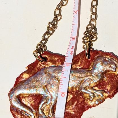 Rust Gold Dinosaur Plaque Gold Chain Handmade Each Unique Sugar Gay Isber Adjustable