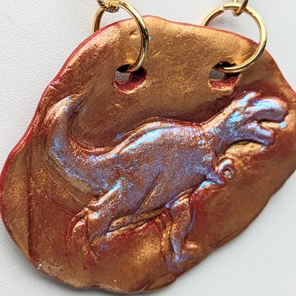 Rust Gold Trex Dinosaur Plaque Gold Chain Handmade Each Unique Sugar Gay Isber Adjustable 22-inch adjustable Teacher gift Jurassic