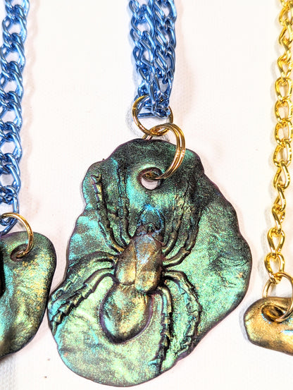 Spider Golden Orb Weaver Plaque Light Blue Chain 18" Adjustable chain Handmade Each Unique Sugar Gay Isber