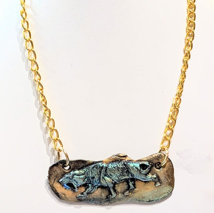 Saber-tooth Tiger Plaque Gold Steel 19" Adjustable Chain Unisex Handmade Each Unique Sugar Gay Isber