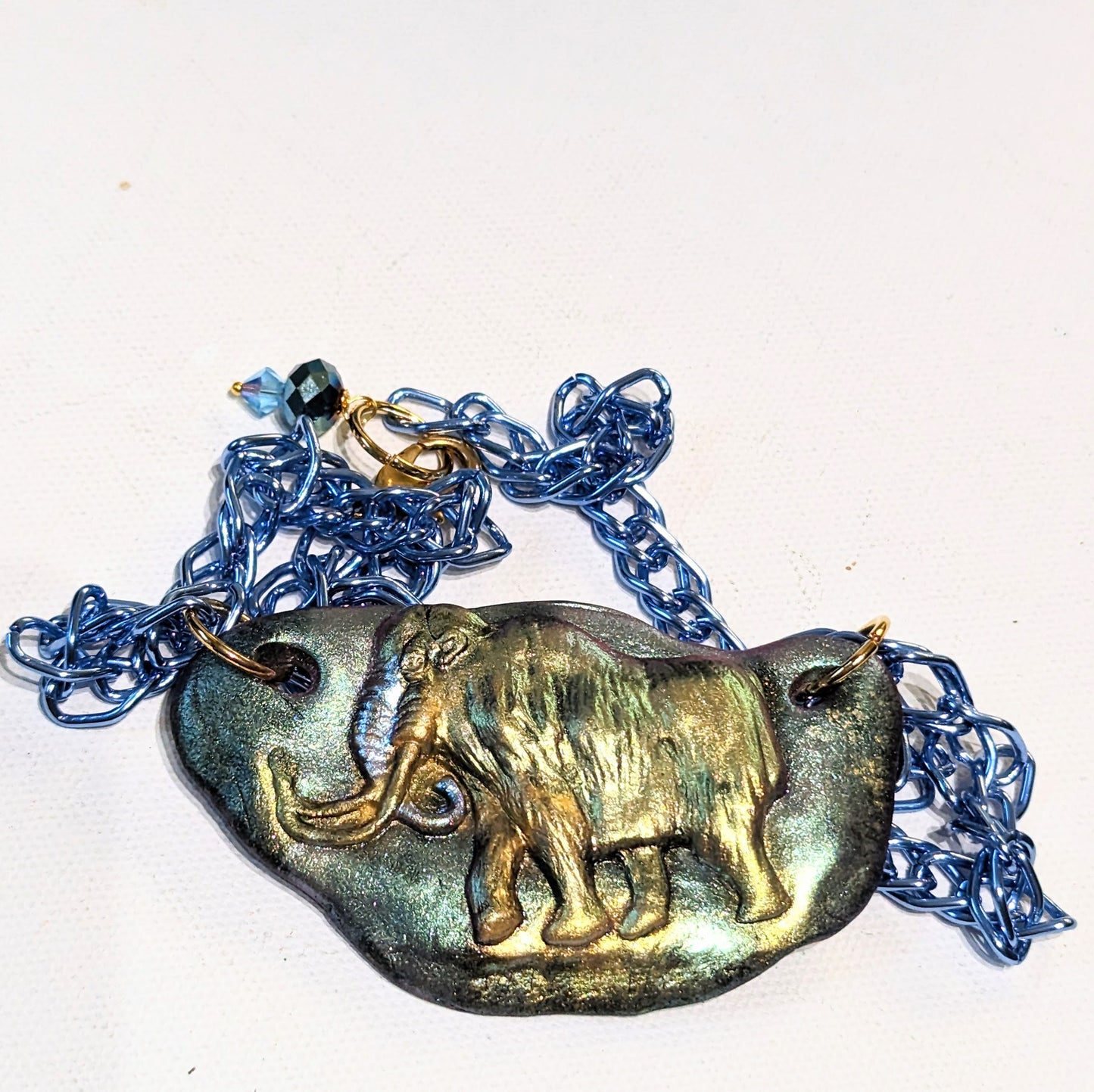 Wooly Mammoth Mastodon Plaque Blue Aluminum chain 18" Adjustable chain Handmade Each Unique Sugar Gay Isber