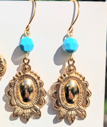 Gold Plated Earrings Swarovski Turquoise 2.1 inch Long USA Made by Sugar Gay Isber unisex-adult