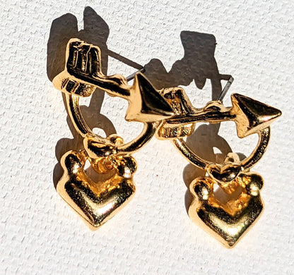 Small Dangle Heart Arrow Designer Gold Plated Post Earrings 1 inch Long USA Made by Sugar Gay Isber unisex-adult