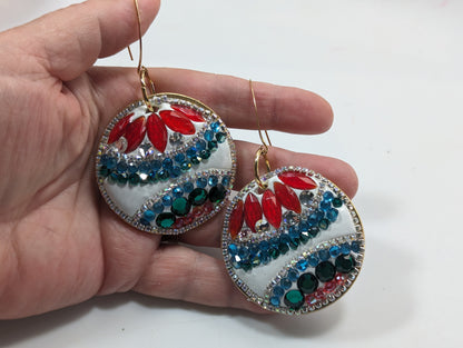 Handmade Classic Ornament White Sparkle Earrings US Made Sugar Gay Isber