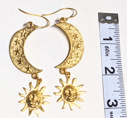 24K Gold Plated Stars Moon Eclipse Earrings Designer USA Sugar Gay Isber unisex-adult