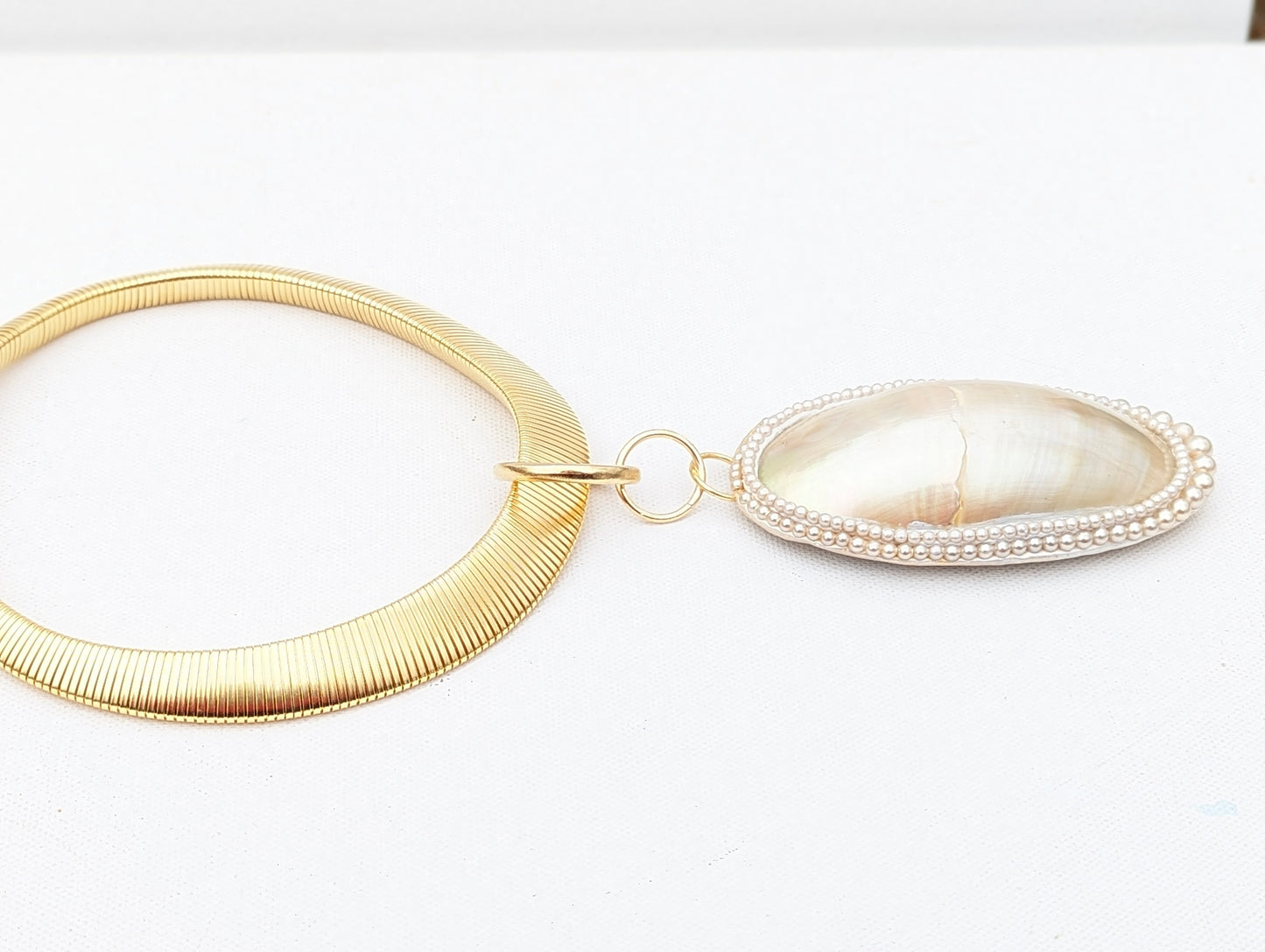 24k Gold Plated Vintage Collar + Nautilus shell with vintage Japan baby pearls Necklace Sugar Gay Isber