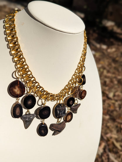 One-of-a-Kind Fossilized Shark Teeth and Vintage Horn Necklace - Designed by Award-Winning Artist Sugar Gay Isber