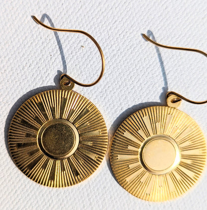 Eclipse Sun Earrings Gold Plated 2 inch Long USA Made by Sugar Gay Isber unisex-adult Sunday Morning Sun