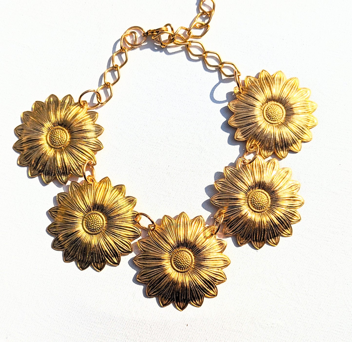 24k Gold-Plated Bold Jumbo Flower Collar USA Made Gold Plated Brass Sugar Gay Isber WOW Necklace Adjustable