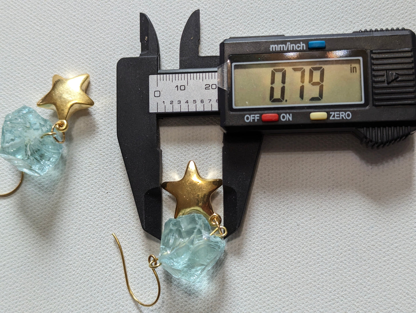 24K Gold Plated Vintage Stars + Aqua Rough Glass Nuggets Earrings USA-made Sugar Gay Isber gift bag