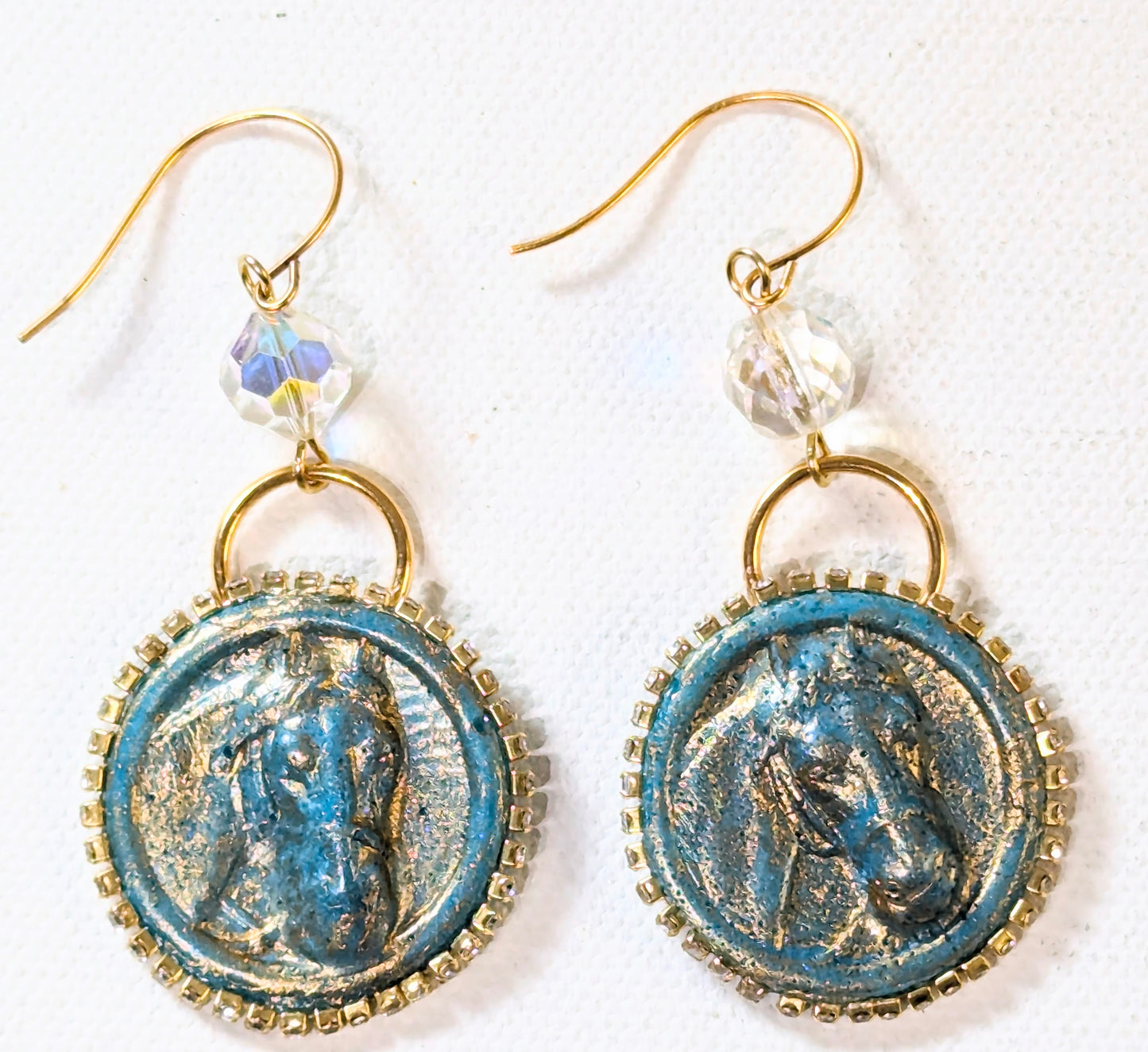 Highly Detailed Blue Gold Resin Horse Earrings 2.8 inches USA Made by Designer Sugar Gay Isber unisex-adult