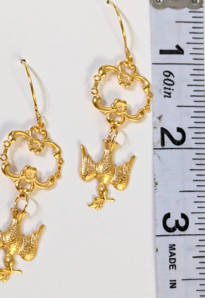 Stunning 24K Gold-Plated Dove Earrings - Designed by Award-Winning Artist Sugar Gay Isber