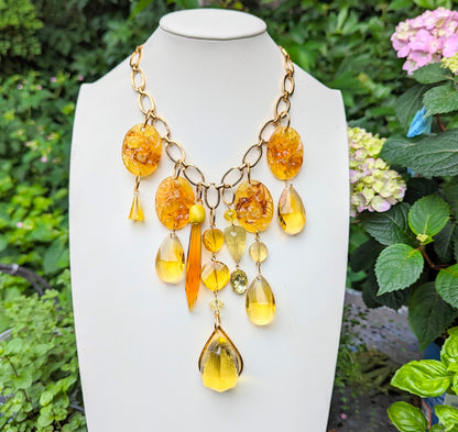 Yellow 200-carat Hand-cut Fancy Citrine Necklace Vintage Swarovskis Artisan USA Sugar Gay Isber