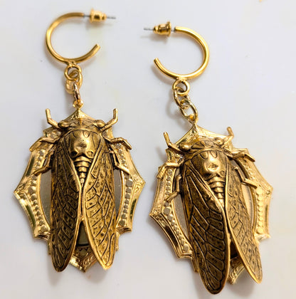 24K Gold Plated Cicada Earrings Brass Pressings Amazing XL Earrings Hand Made by Sugar Gay Isber