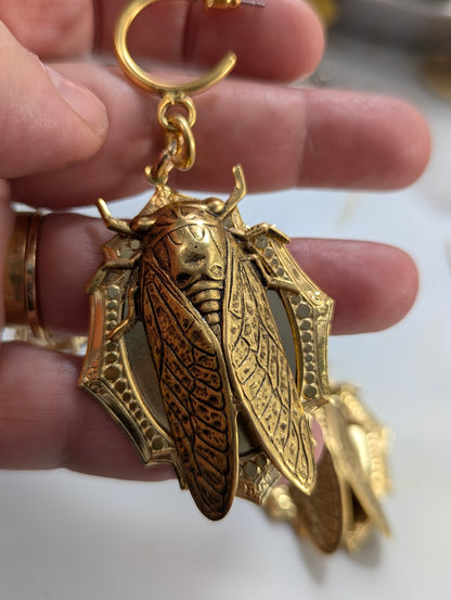 24K Gold Plated Cicada Earrings Brass Pressings Amazing XL Earrings Hand Made by Sugar Gay Isber