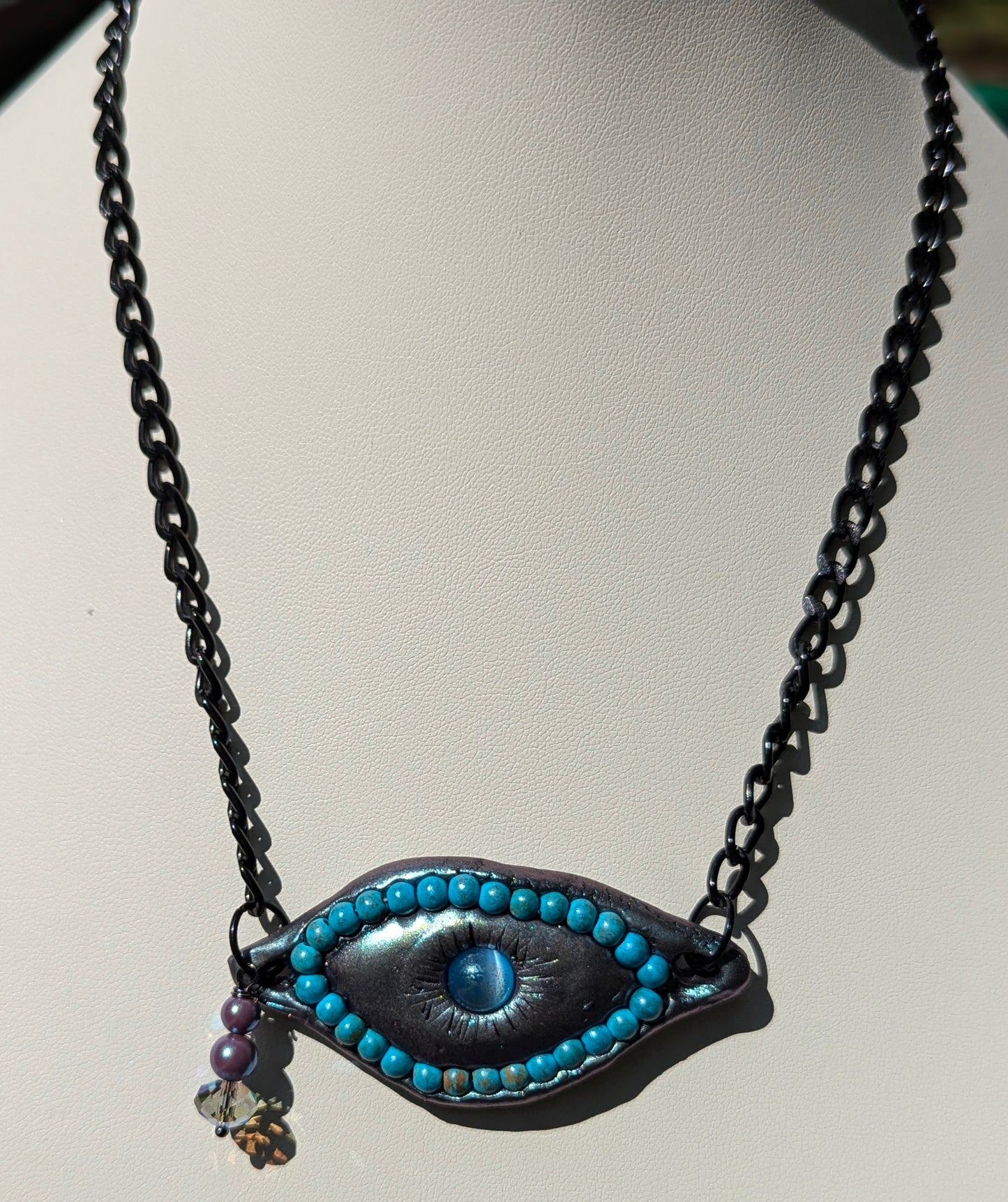 Evil Eye Protector Necklace Handmade Halloween Jewelry by Sugar Gay Isber – One-of-a-Kind, Ready to Ship! 22 inch black chain Unisex