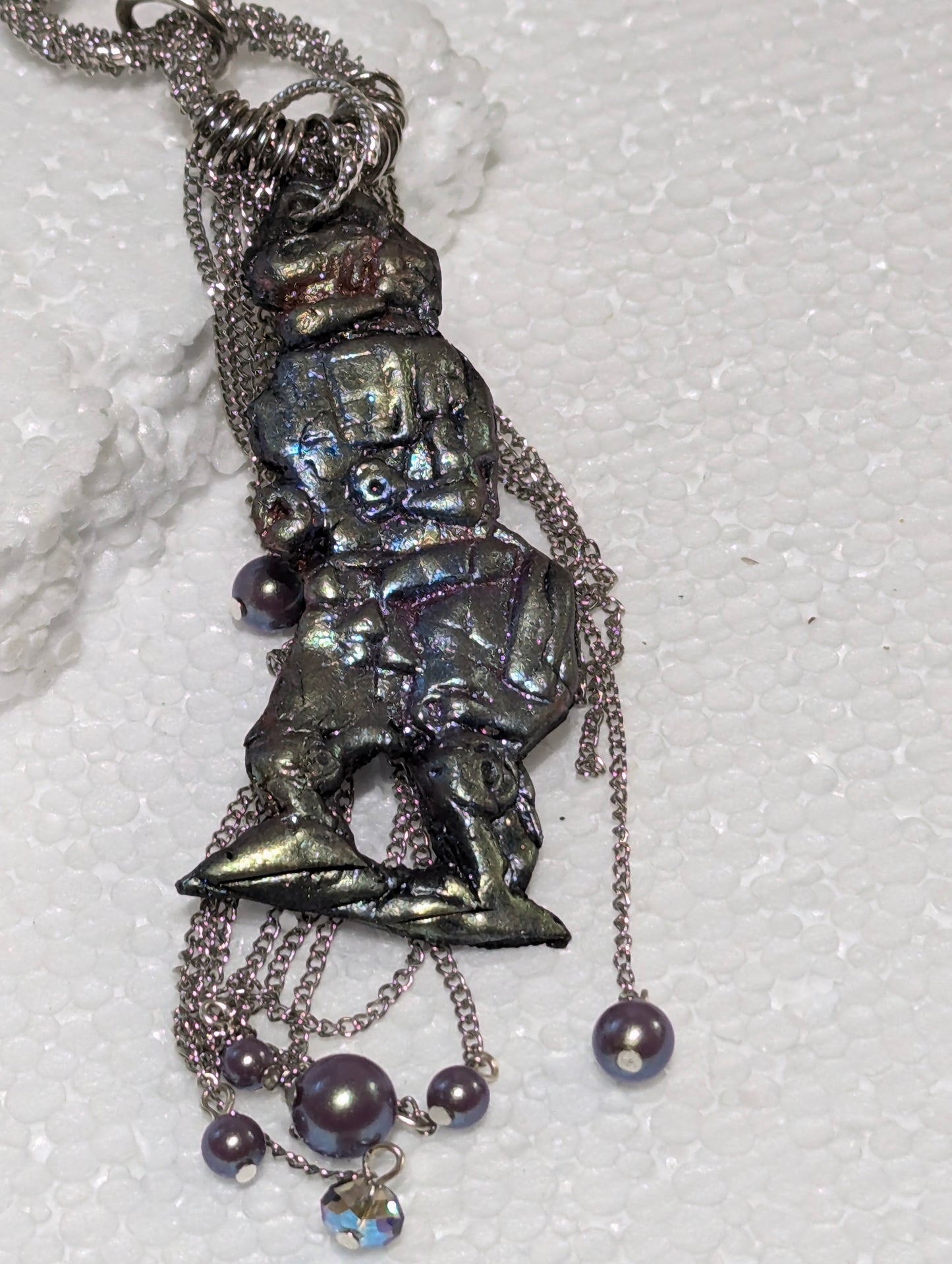 Vintage Robot Handmade Halloween Necklace Swarovski Pearls Sugar Gay Isber – One-of-a-Kind, Ready to Ship! 18-inch Multi Silver chain Unisex